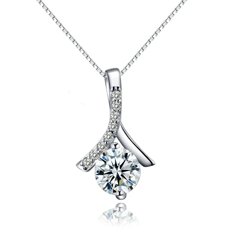 

925 Sterling Silver CZ Pendant with Rhodium Plating Fashionable Zircon Stone for Gift