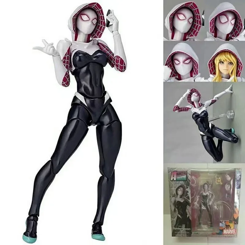 Marvel Cartoon Anime Yamaguchi Style 004 Female Spiderman Gwen Action Doll Toy Creative Cute Hand-run Model Ornament Boxed Gift