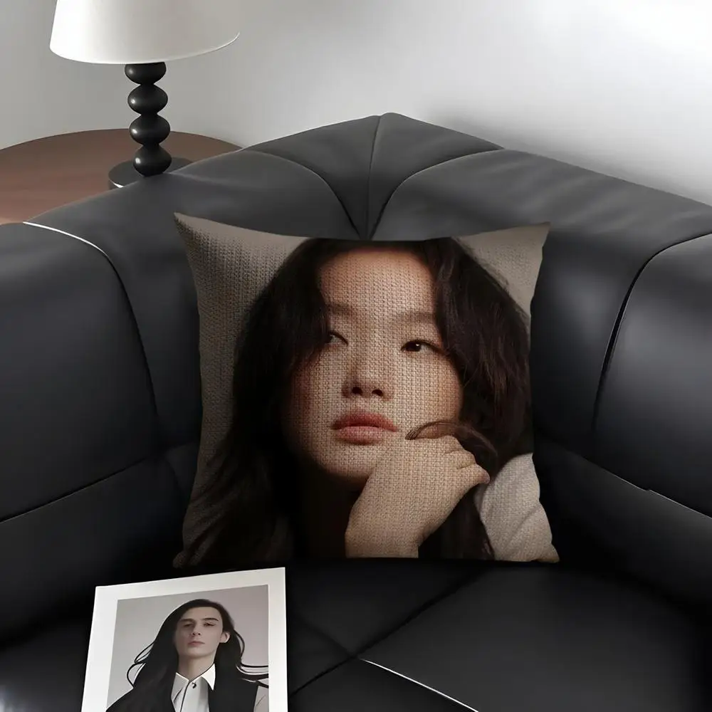 كيم جو يون كيس وسادة الكتان الطبيعي النسيج العضوي على الوجهين الطباعة أريكة ديكور المنزل هدية غطاء الوسادة #3