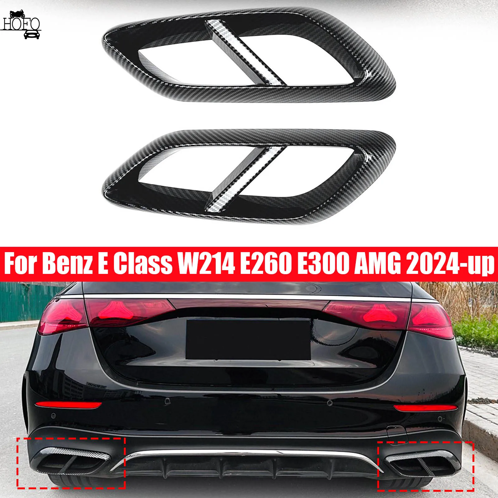 

For Benz E Class W214 E260 E300 AMG 2024-up 2Pcs/Sets Glossy Black Stainless Rear Dual Pipe Exhaust Outputs Mufflers Cover