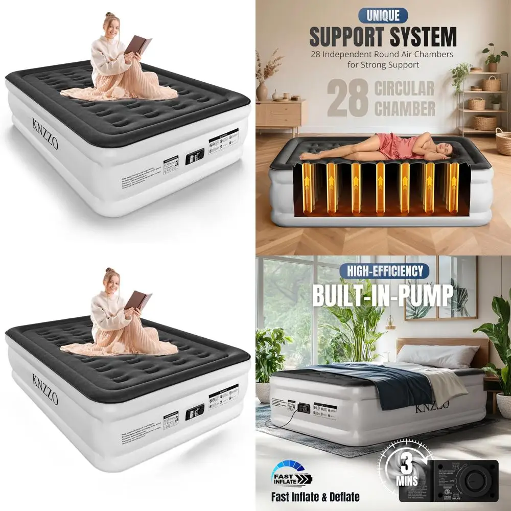 

Quick-Inflatable 18 Air Mattress with Waterproof Fabric and Built-In Pump for Home, Outdoor, and Guests