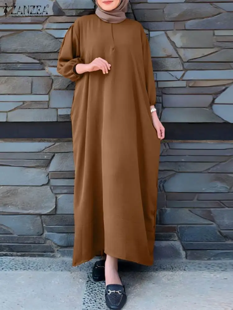 

2024 ZANZEA Fashion Dubai Turkey Abaya Hijab Dress Women Solid Casual Muslim Sundress Loose Robe Femme Ramadan Islamic Clothing