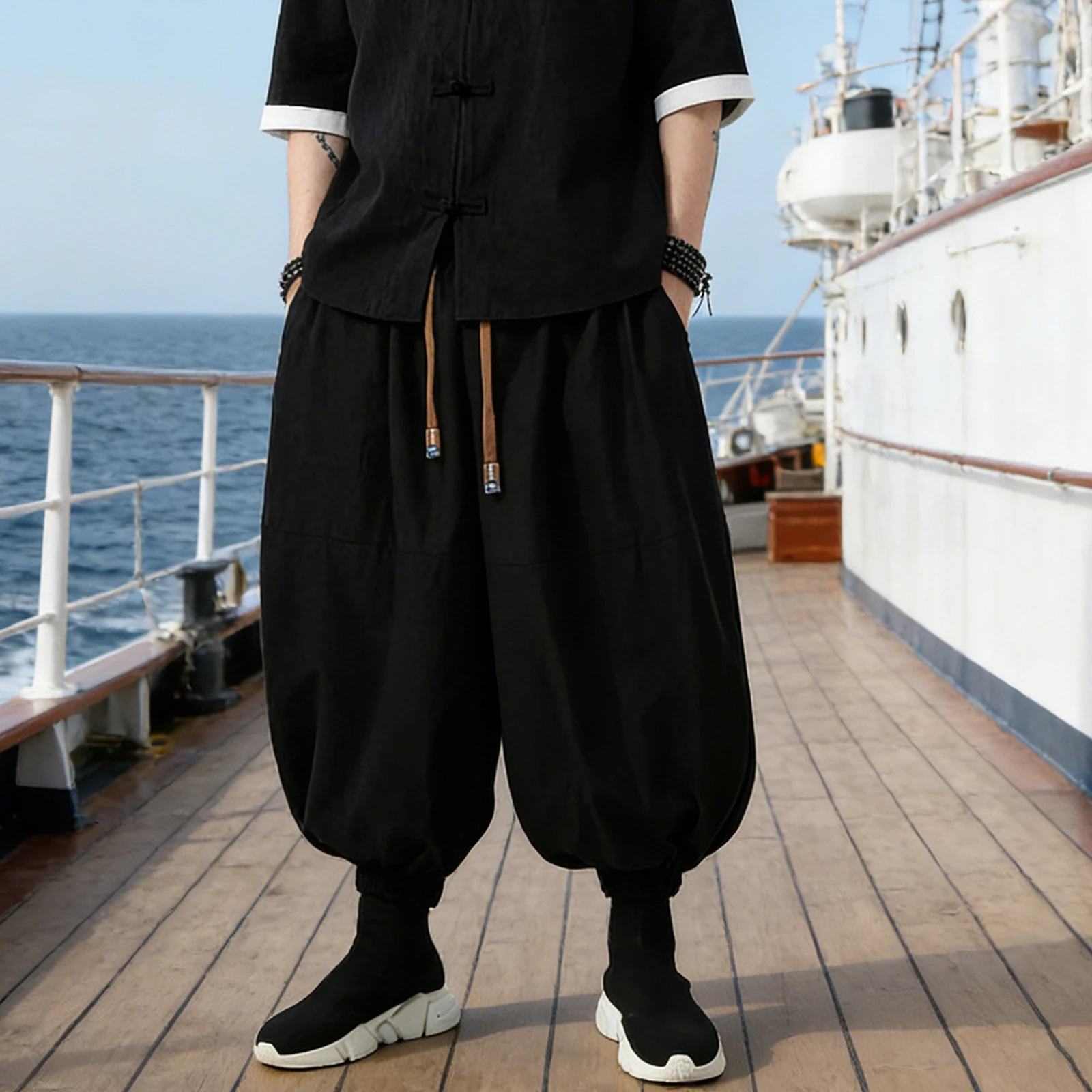FGKKS Brandneue Herrenhose, modisch, locker, lässig, für den Außenbereich, für vier Jahreszeiten, Urlaub, Reisen, Hose mit Kordelzug