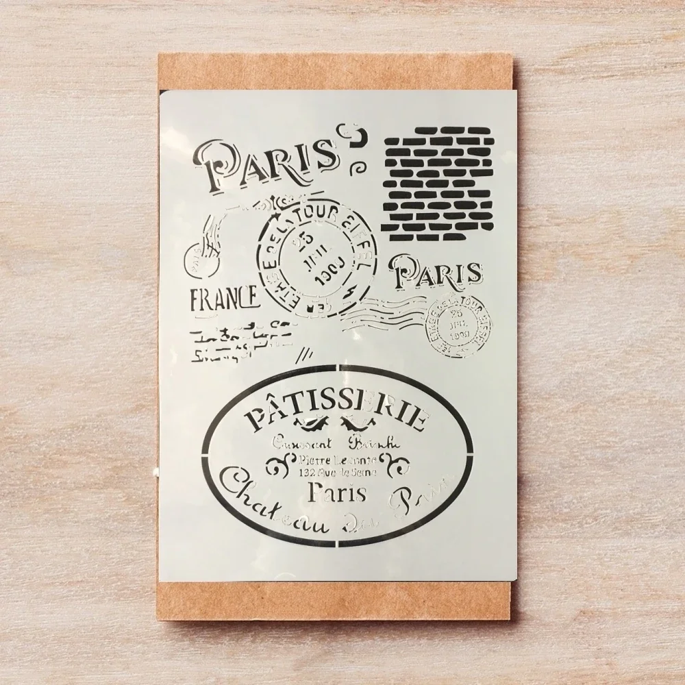 4Pcs/Lot A4 Vintage French Words Paris DIY Layering Stencils Painting Scrapbook Coloring Embossing Album Decor Template 29*21cm