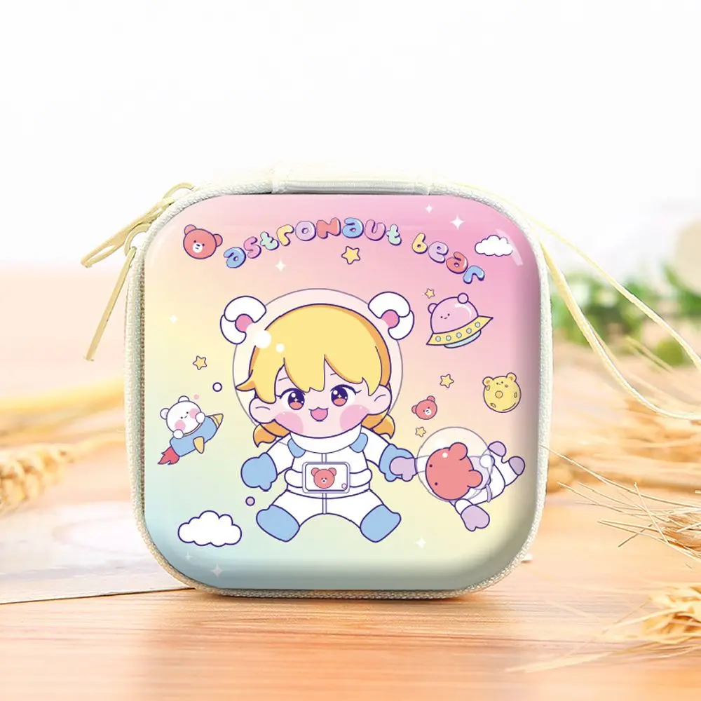 Round Square Women Students USB Cable Organizer Bunny Gift  Coin Purse Headphone Case Earbuds Box Earphone Storage Bag
