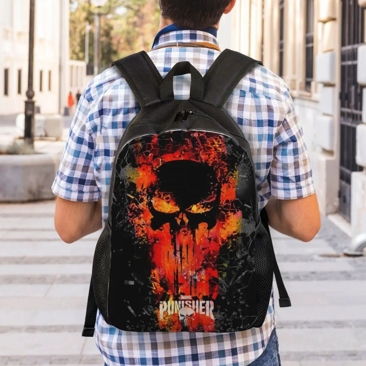 Custom Punisher Backpack for Women Men College School Student Bookbag Fits 15 Inch Laptop Comics Skull Symbol Bags