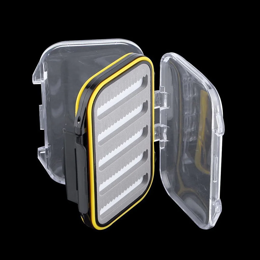 

Fishing Fly Box Double Pocket Size Waterproof Hard Plastic Light Mini Fly Box Seal on Both Covers Black Fishing Accessory