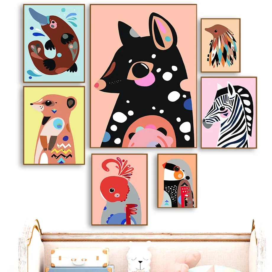 

Colorful Platypus Zabra Panda Parrot Bird Wall Art Canvas Painting Nordic Posters And Prints Wall Pictures For Living Room Decor