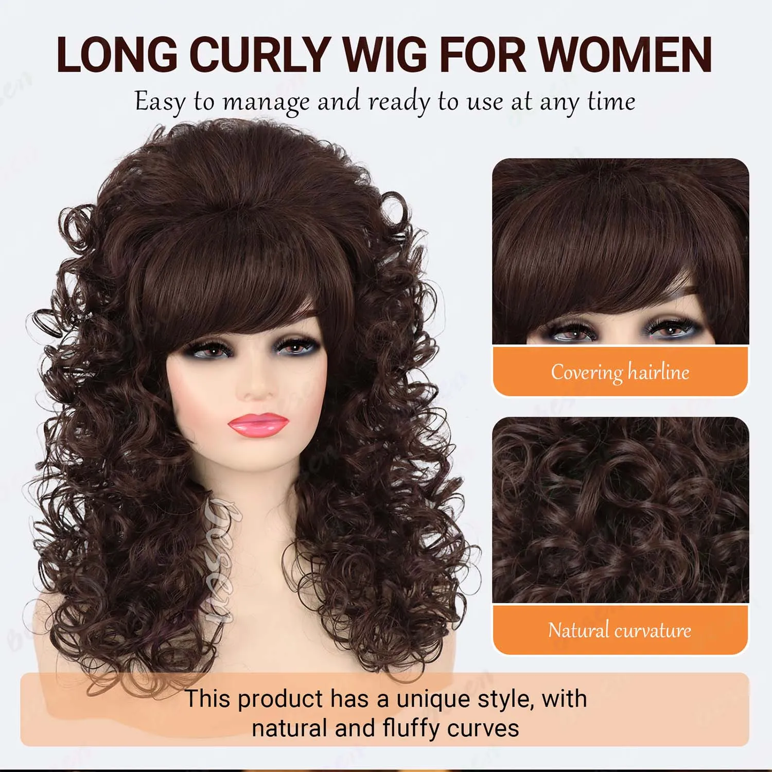 Synthetic 80s Long Curly Wig for Women Vintage Big Beehive Wig with Bangs for 60s 70s Cosplay Halloween Party,Peggy Bundy Wig view 4