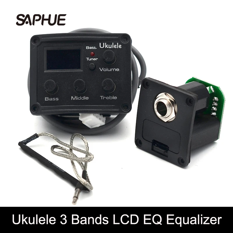 Electronic Ukulele Preamp Pickup, 3 Band, UK Hawaii Mini Guitar EQ Equalize Piezo Pickup with Tuner, LCD Pikup Guitar Parts