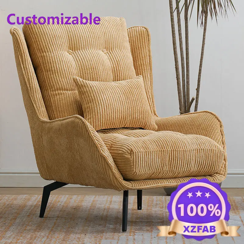 Factory Direct 2026 Nordic retro single sofa simple corduroy home apartment living room balcony casual lazy high back