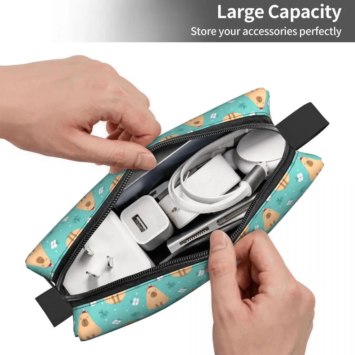 Custom Merry Christmas Capybara Cosmetic Bag Women Large Capacity Makeup Case Beauty Storage Toiletry Bags Dopp Kit Box Gifts