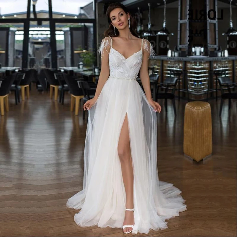 Vestidos De Novia De tul sin mangas con cuello en V, Vestidos De Novia De línea a De princesa De ilusión, Vestidos De banquete De longitud trapeada, Sexy, 2024