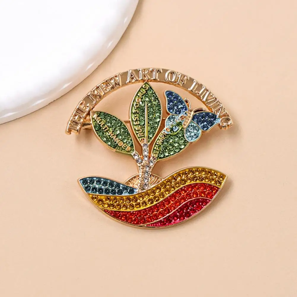Long-lasting Brooch Alloy Brooch Pin Colorful Rhinestone Brooch Pin Anti-deformation Potted Landscape Lapel Accessory for Coats