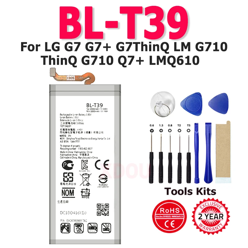 

НОВЫЙ аккумулятор BL-T39 для LG G7 Q7 G7 + G7ThinQ LM G710 BLT39 3000 мАч, аккумулятор для смартфона + бесплатные инструменты