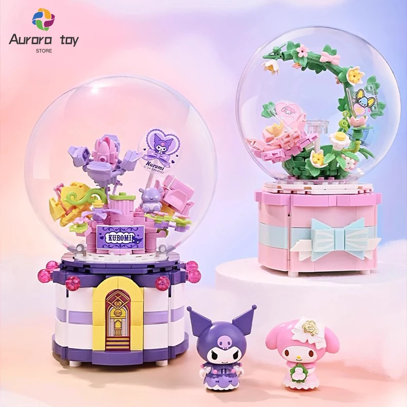 Keeppley Sanrio Anime Figure Music Box Series Assembling Toys Little Twin Stars Kuromi Pochacco Melody Children Gift Girl Toys