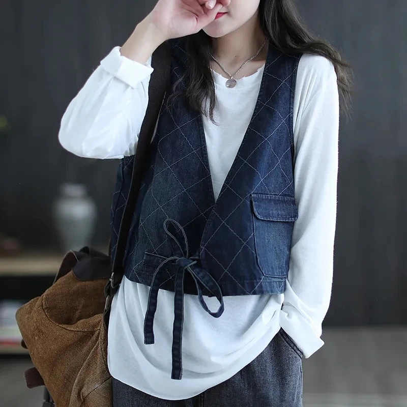 

Жилет женский джинсовый винтажный бандажный свободный весенний дизайн крутая уличная одежда унисекс пара для отдыха Harajuku модная простая новая горячая распродажа