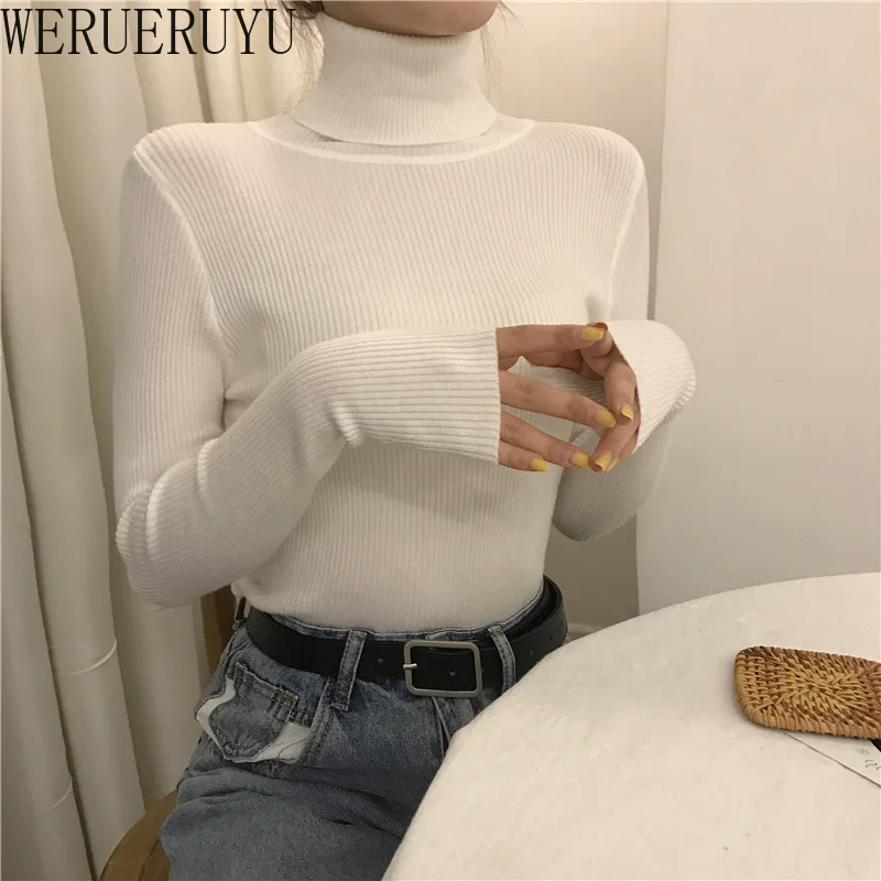 Womens Knitted Turtleneck Sweater Long Sleeve Vintage Top Autumn Winter Clothes for Women Korean Elastic Tight Pullovers Sweater