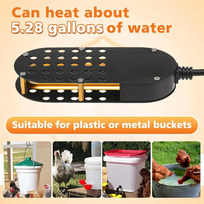 Submersible Chicken Waterer Heater, 250 W Thermostatic Control Chicken Waterer Deicer, US Plug