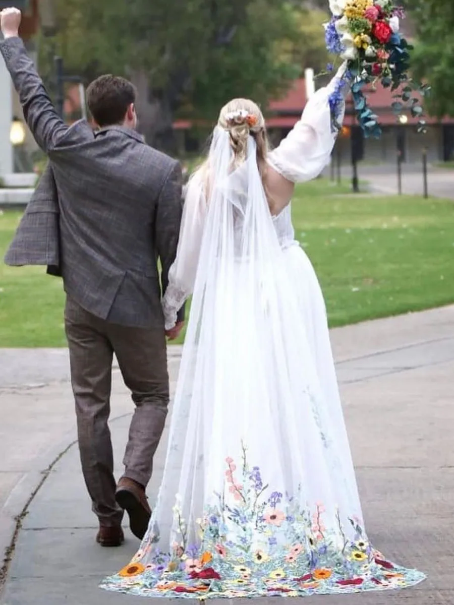 Flower Veil Long  Floral Wedding Veils