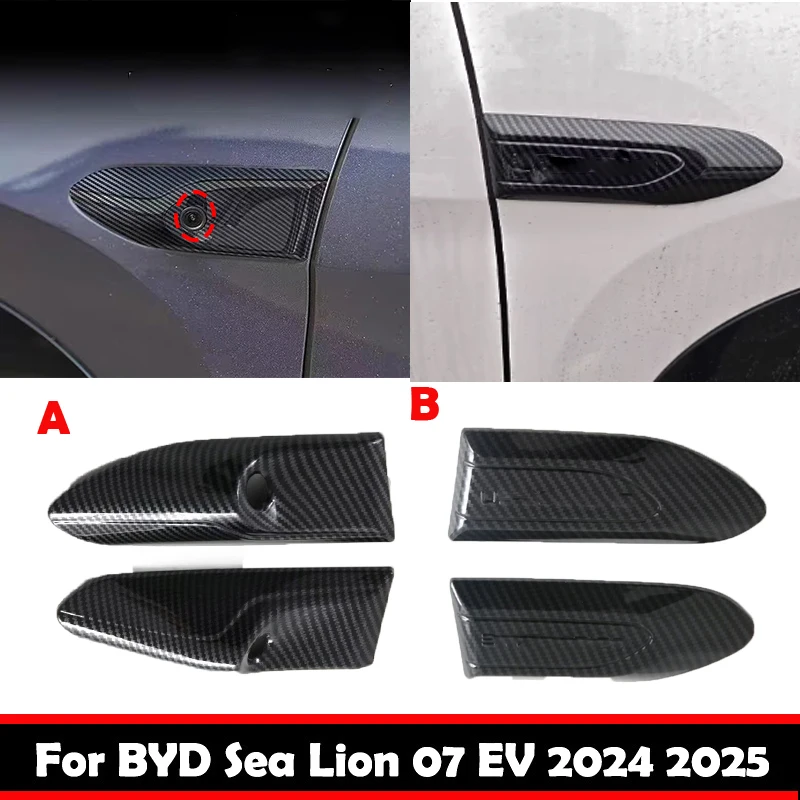 Für BYD Sealion 7 Sea Lion 07 EV 2024 2025 ABS Carbon Auto Front-Luftstrom-Lüftungsgitter Kotflügelverkleidung Haifischflossen-Abdeckung Emblem Auto-Dekoration