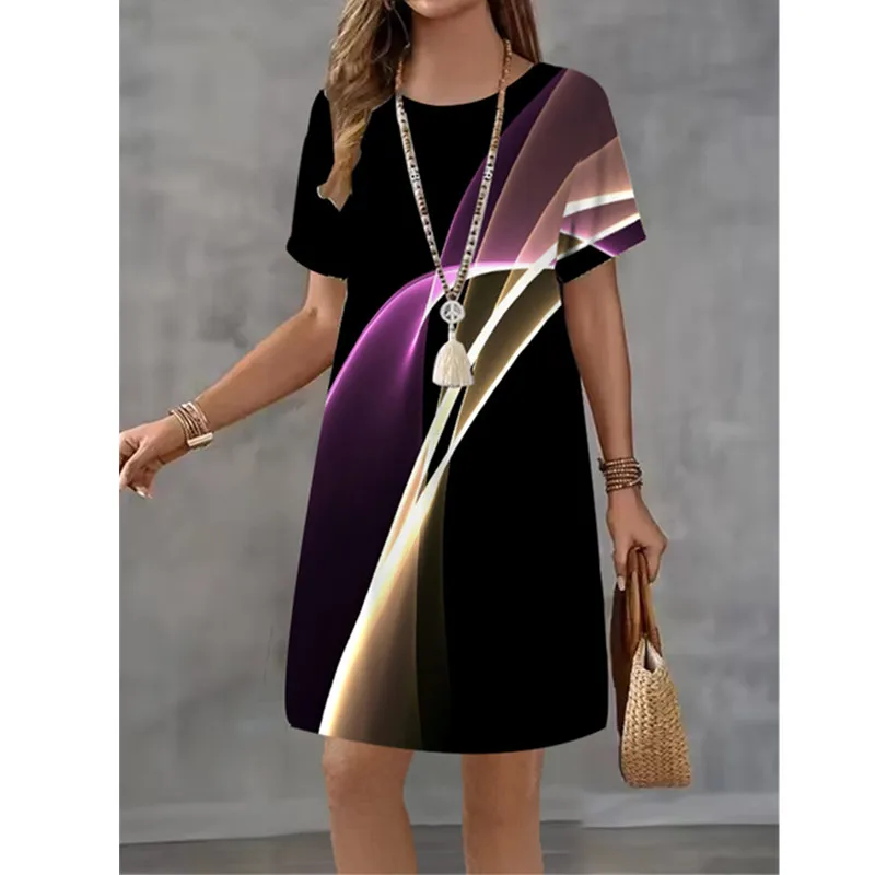 

Женское платье с 3D красочным принтом, модное женское повседневное свободное платье трапециевидной формы с коротким рукавом и круглым вырезом, Vestidos De Mujer