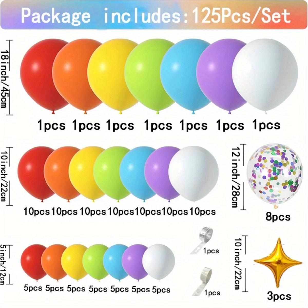 123pcs Rainbow Balloon Arch Kit, Car graduation decoration, holiday decoration, celebration decoration, indoor and out