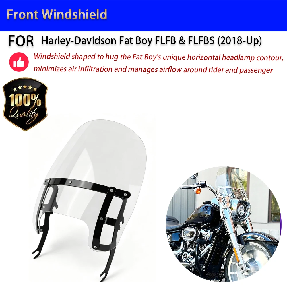 For Harley Fat Boy FLFB 2018-Up Quick Release Windshield 5mm Thick Hard-Coated No-Drill Accesorios Moto