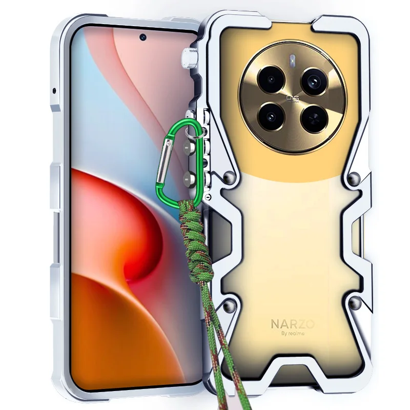 

Zimon Luxury Armor Metal Aluminum Phone Bumper For Realme P4 P1 Narzo70 Pro Cover Mechanical Purely Handmade Skull Case