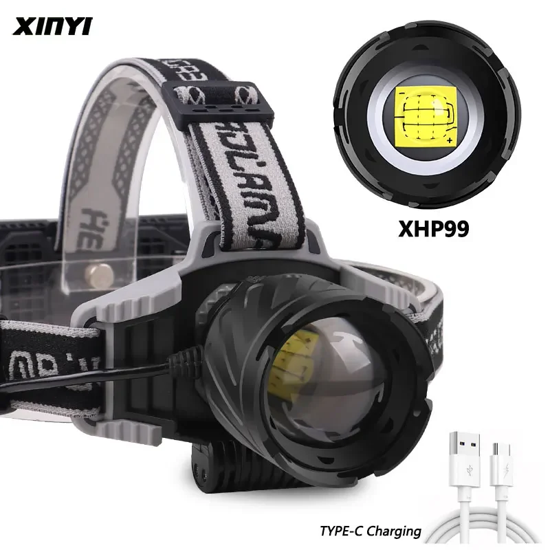 

High Power XHP99 SuperBright USB Rechargeable LED Headlamp Fishing Headlight Telescopic Zoom IP64 Waterproof with Charge Display