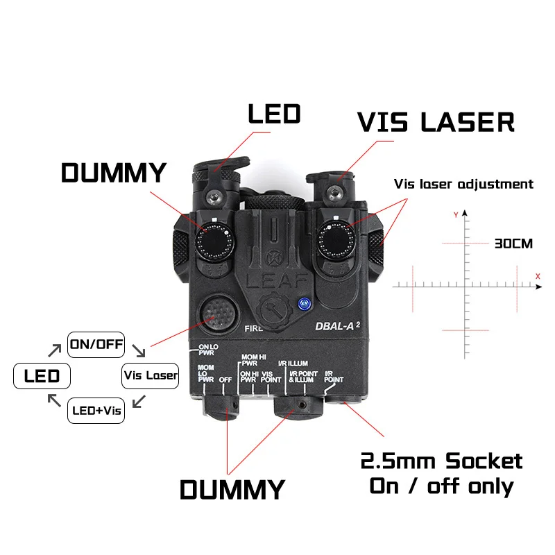 WADSN-indicador de caza DBAL-A2 táctico DBAL, punto rojo, verde, azul, láser, LED blanco, arma de caza, lámpara de explorador, ajuste por riel de 20mm