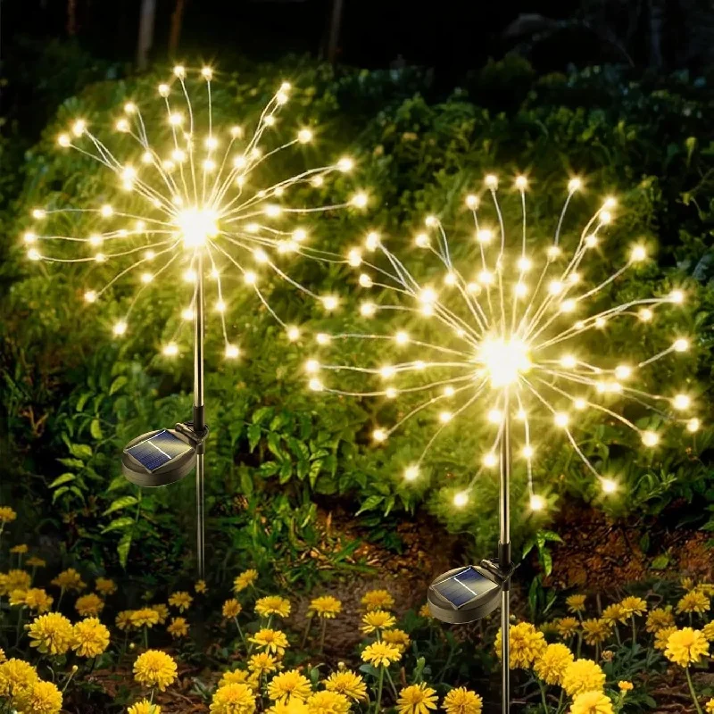 Outdoor Solar LED Pathway Lights Waterproof Firework Fairy Lawn Lamp Garden Decor for Patio Walkway Yard