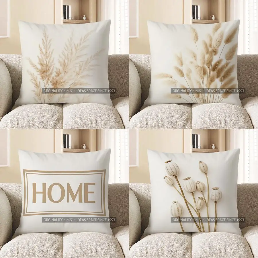 Home Decor Pampas Grass Pattern Decorative Throw Pillow Pattern Cushion Cover Suitable for Sofa Bedroom Car Pillow Cover