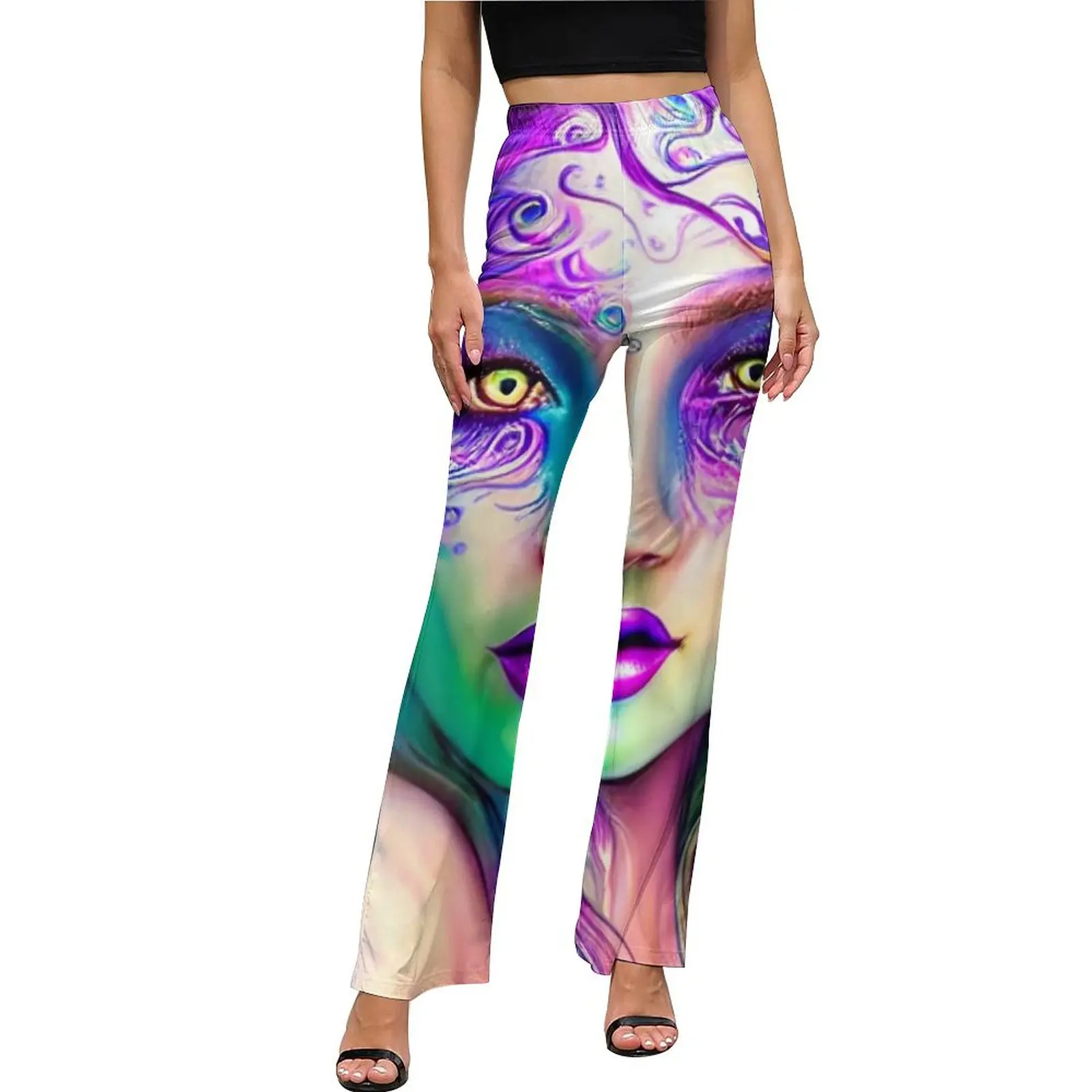 Tribal Lady Face Pants Anime Girl Paint High Waist Home Flare Trousers Daily Graphic Korean Fashion Pants Birthday Present