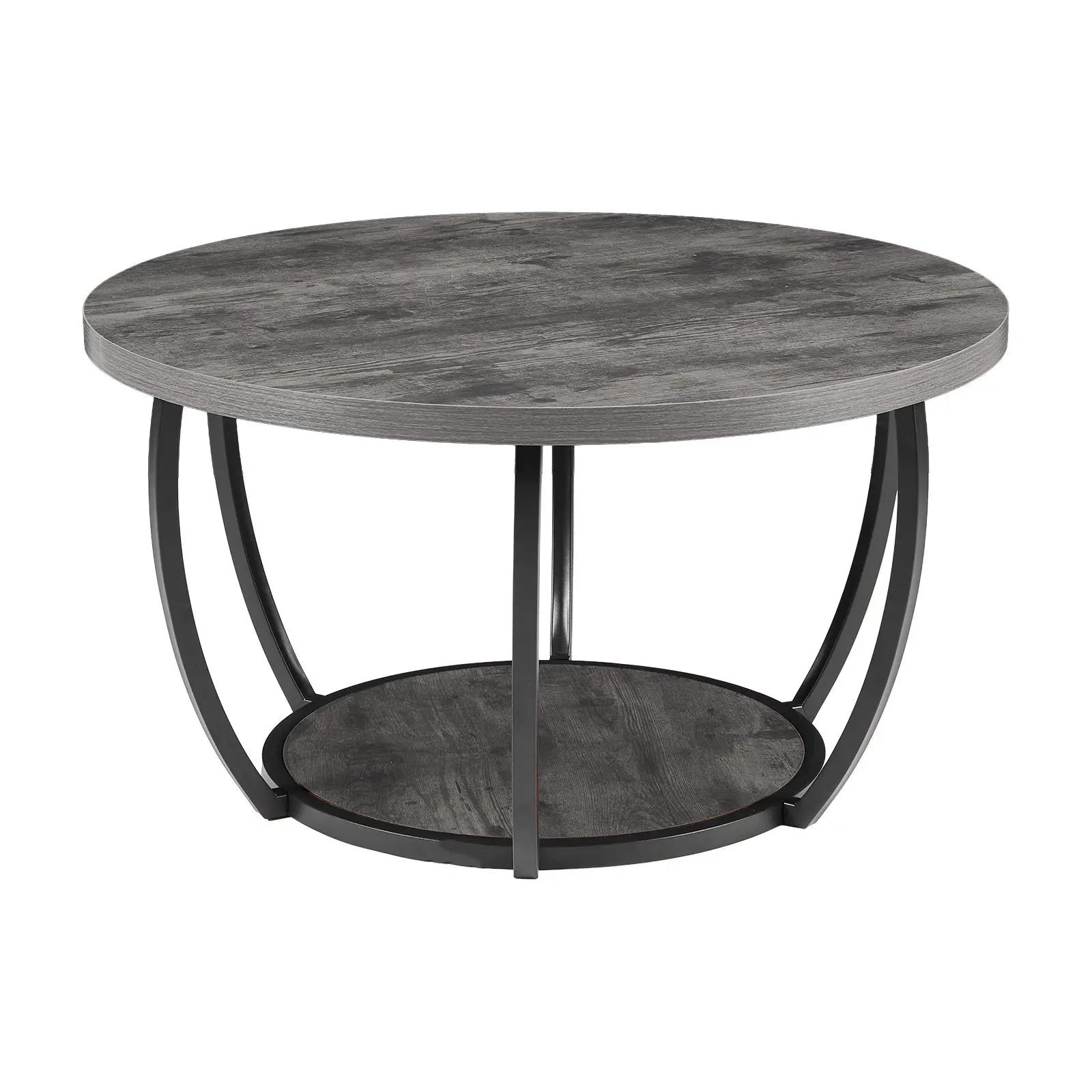 Coffee Table, Modern Round, 2 Tiers Wooden Circle Center Desk with Open Storage, Minimalist Sturdy Metal Frame Accent End for