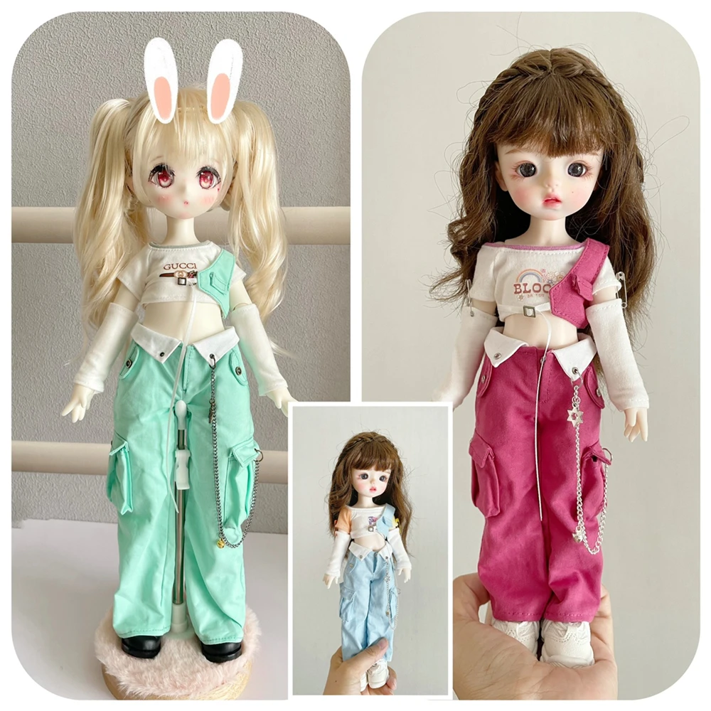 

BJD doll clothes suitable for 1/4 1/5 1/6 size cute doll clothes half-sleeved vest overalls BJD doll suit doll accessories