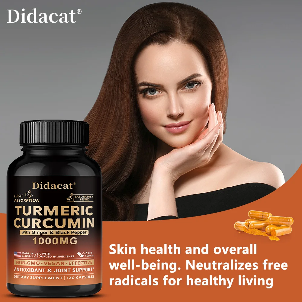Turmeric Curcumin Complex Capsules with Ginger & Black Pepper, High Absorption, Support Joint, Heart, Brain & Immune Health
