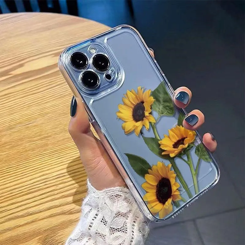 Rose Case for IPhone 16 15 14 13 12 11 Pro Max 14 15 Plus Anti Fall Shockproof Transparent Soft Cover Protection Back Cover