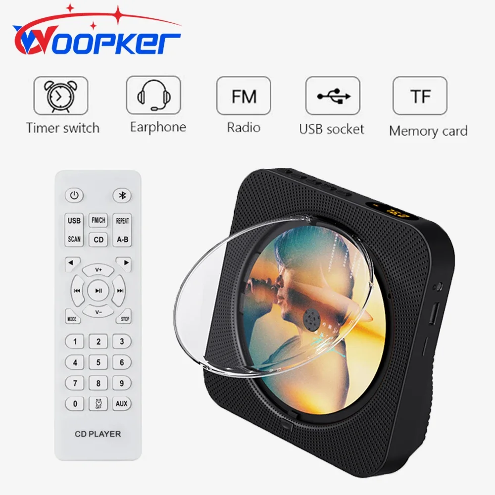 Woopker KC-718 Multifunctional DVD Player CD VCD Stereo Bluetooth Portable Media Player FM Radio 3.5mm AUX with Remote Control