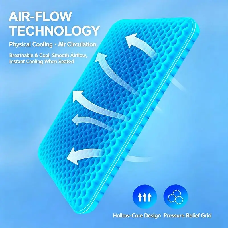 Honeycomb Gel Seat Cushion Breathable Cooling Ergonomic Support for Back Tailbone Pain Relief Car Office Chair Use