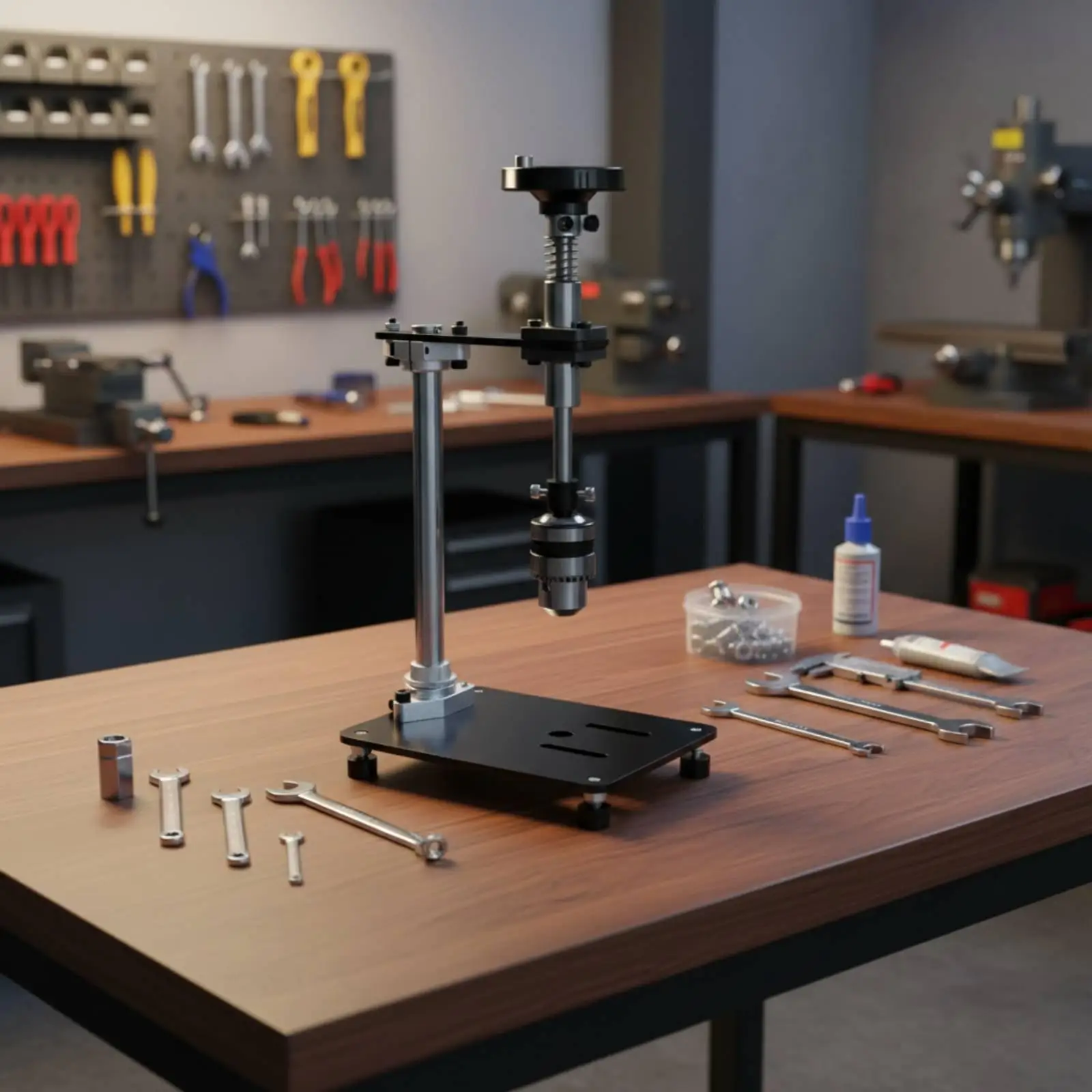 Precision Hand Tapping Machine 16mm Column Adjustable Height B12 Chuck 1.5-10mm for DIY Metalworking Bench Drill Guide