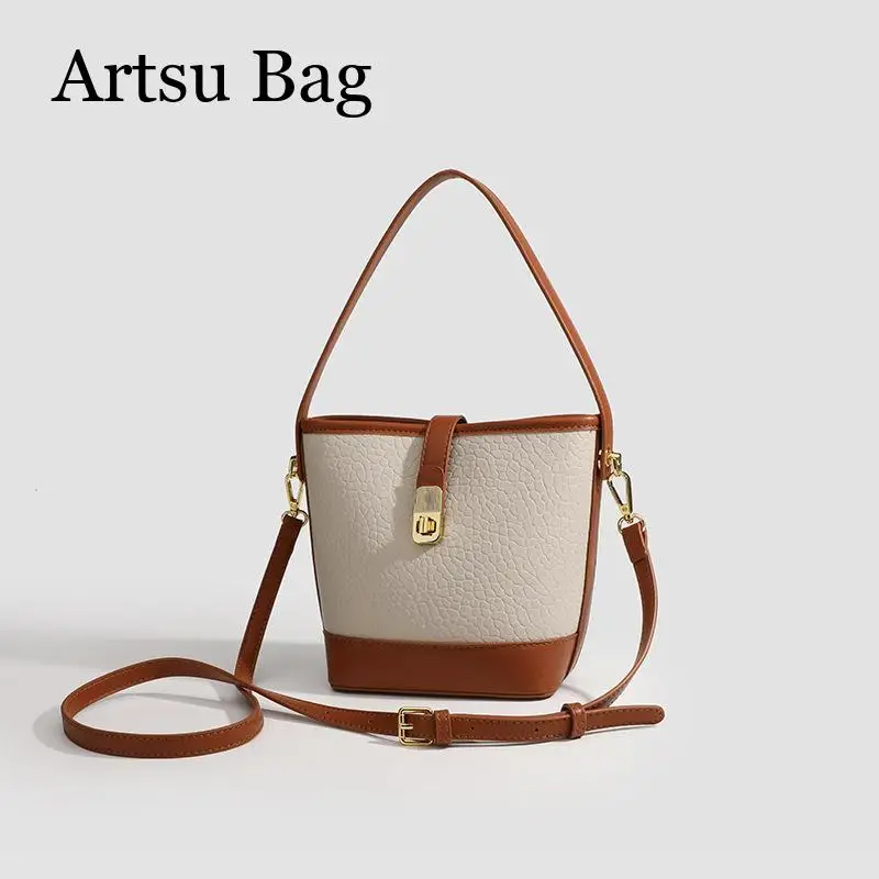2024 New Trendy Niche Design Simple Splicing Bucket Bag Women Versatile Large Capacity Commuting Handheld Shoulder Crossbody Bag