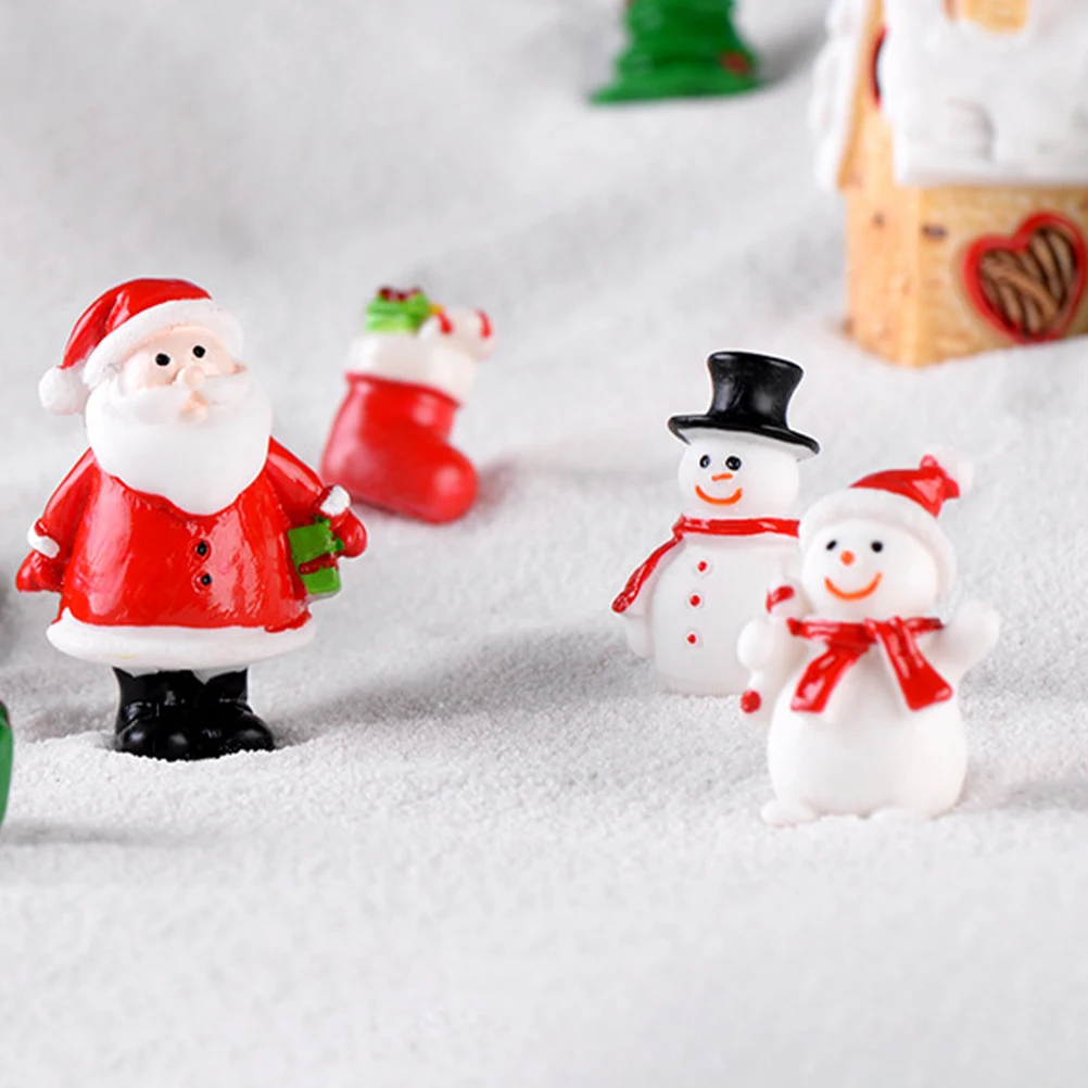 

10 Pcs Christmas Snowman Ornaments Decorations Figure Resin Miniature Village Accessories
