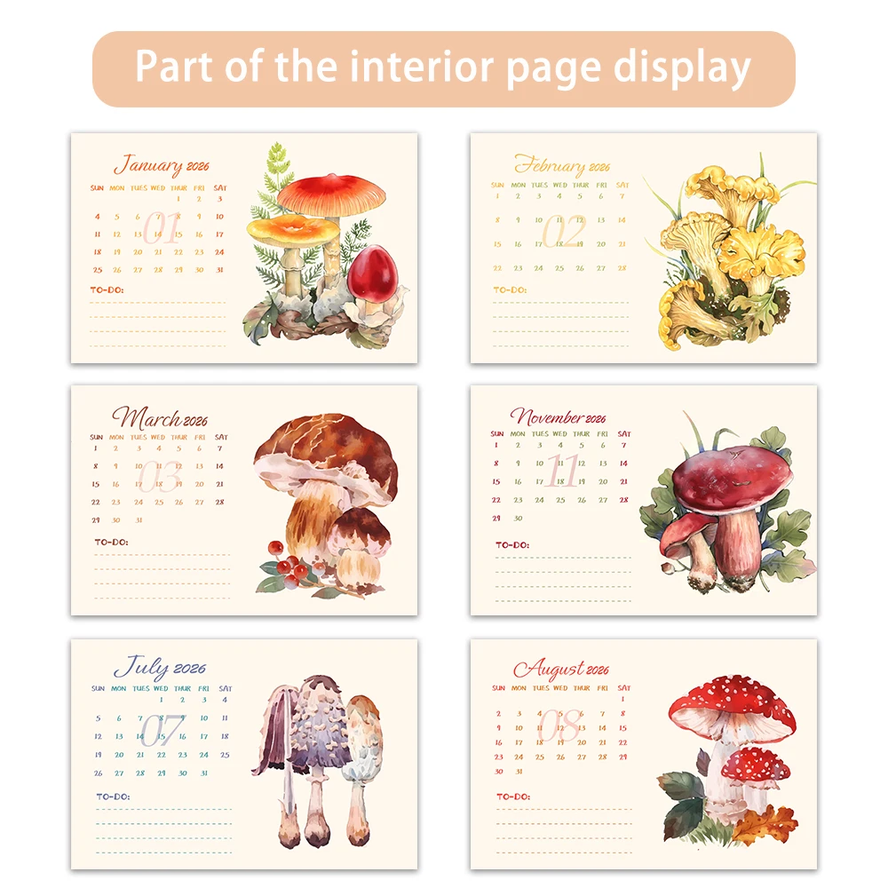 

1pc 2026 Calendar,watercolor Mushroom ,12 Months Monthly Schedule,Desk Calendar,Perfect Gift for Birthdays & Christmas, New Year