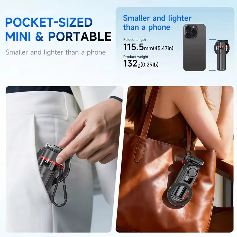 Mini Trípode para Selfies con Soporte Magnético para Teléfono, Palo Extensible, Control Remoto Inalámbrico, Mini Portátil