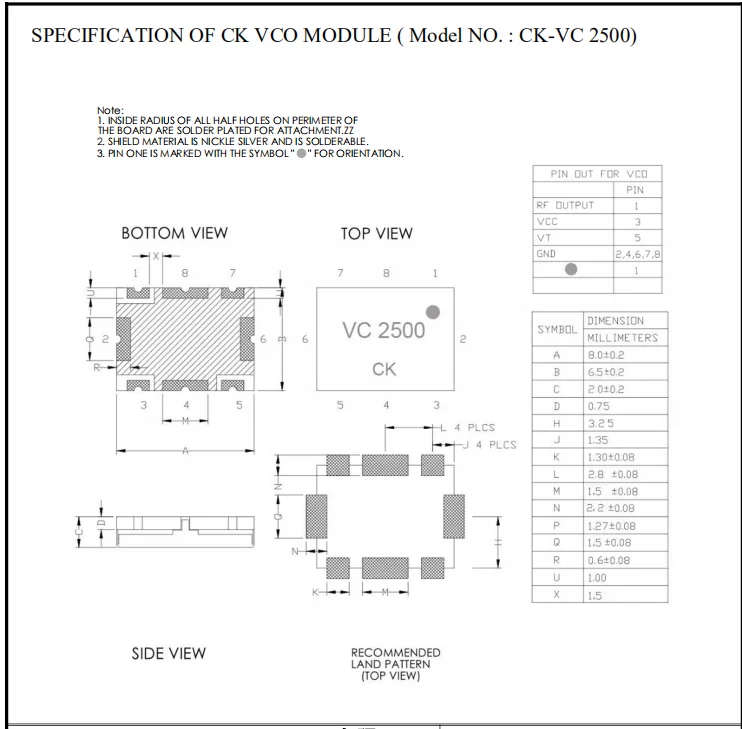 Voltage controlled oscillator  VCO VC850 900 1800 2100 2500 5.8G