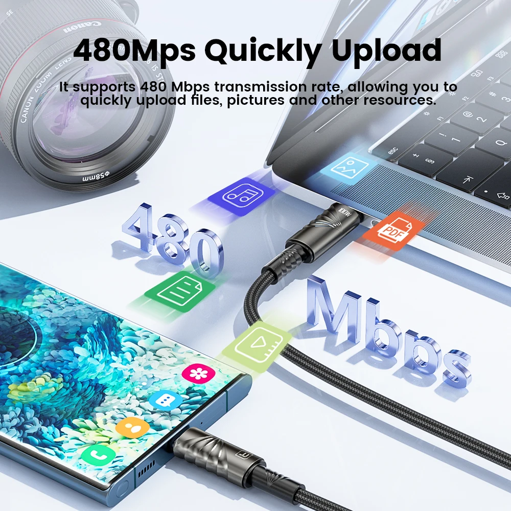 Toocki 3PCS USB C Cable 100W Type C Fast Charging 5A Zinc Alloy Charging Light For iPhone 17 16 Xiaomi Huawei MacBook Data Cable