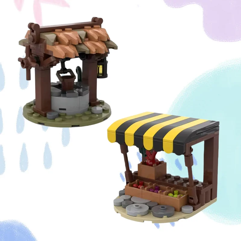 MOC building blocks Toy Medieval Well Market shelf Model Creative DIY assembly set Holiday gift for all architecture lovers