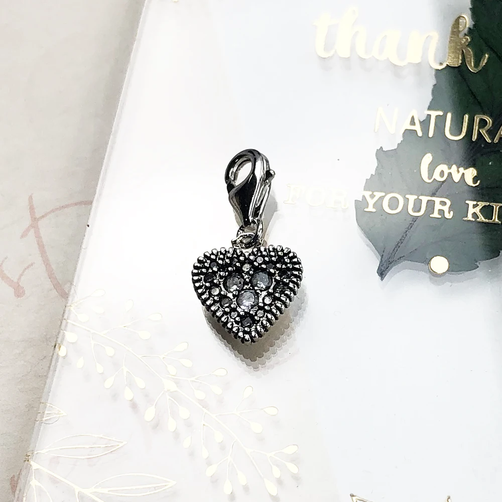 Herzanhänger, baumelnder Charm für Schmuckherstellung, Vintage 925 Sterling Silber, Geschenk für Frauen – Detail 5