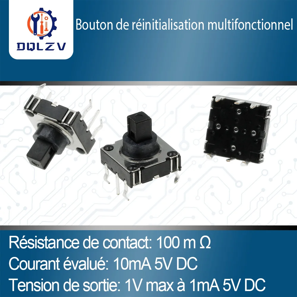5 pièces 10x10x10MM interrupteur Tactile 4 directions et poussée centrale 5 voies Tactile Snap In Vertical PCB Navigation multifonction 10x10